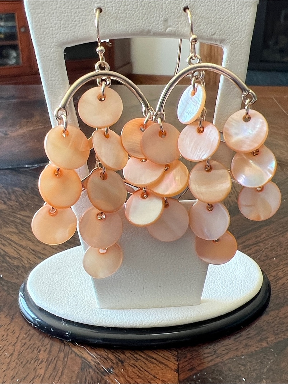 Chico's Peach Shell Disc Chandelier Earrings